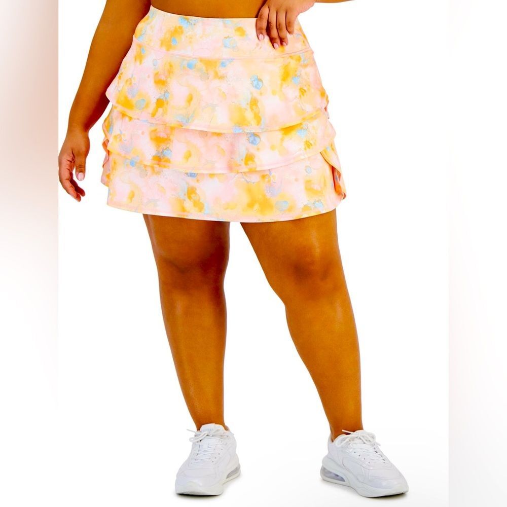 Ideology Pink Yellow Floral Tiered Tennis Skort